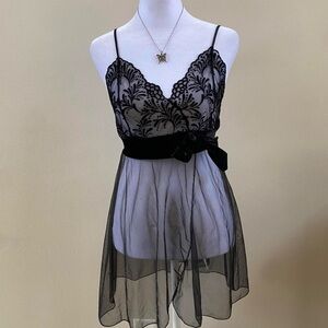 Vintage Y2k Victoria's Secret Whimsigoth Fairycore Black Lace Babydoll Slip Sz M